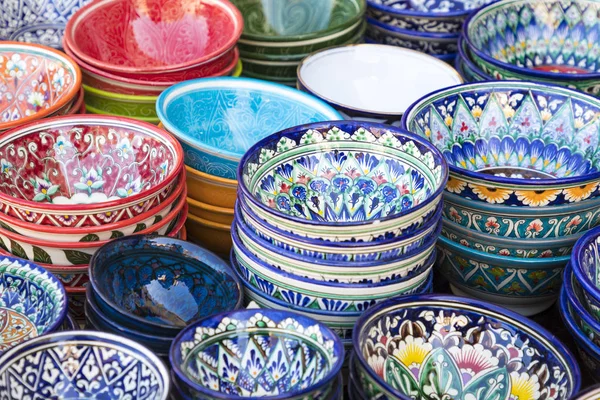 Platos Ollas Mercado Callejero Ciudad Bujará Uzbekistán Souvenir Tradicional —  Fotos de Stock