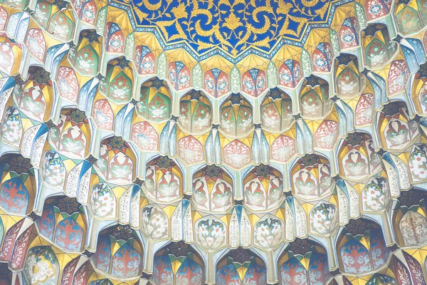 Dekoracyjne Wzory Detale Architektoniczne Przy Głównym Wejściu Abdullaziz Khan Medresy — Zdjęcie stockowe