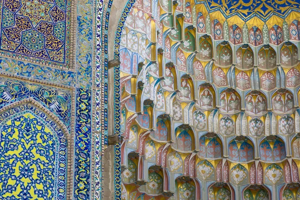 Dekoratív Minták Építészeti Részleteket Főbejáratnál Abdullaziz Khan Medresze Tartományban Bukhara — Stock Fotó