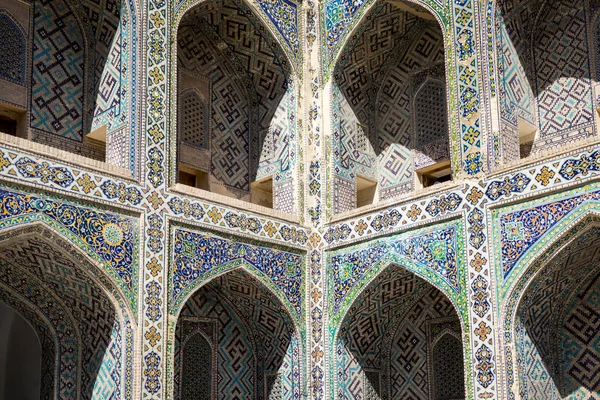 Fragmento Mezquita Cuadrada Registan Complejo Madrasah Samarcanda Uzbekistán — Foto de Stock