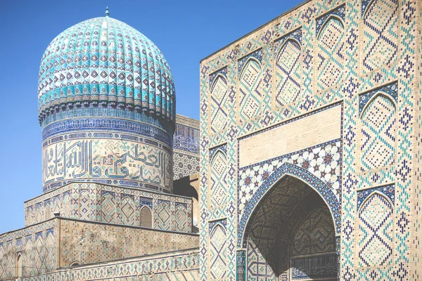 Detalle Del Mosaico Azul Mezquita Bibi Khanym Bibi Xonum Samarcanda — Foto de Stock