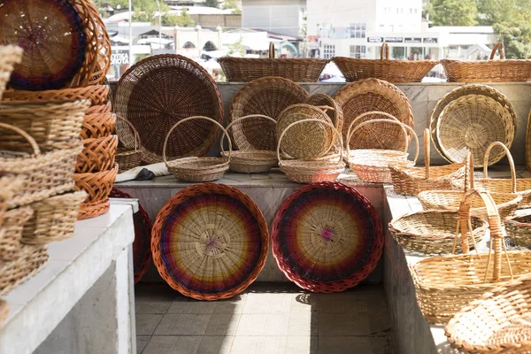 Paniers Osier Faits Main Bazar Local Traditionnel Ouzbékistan — Photo