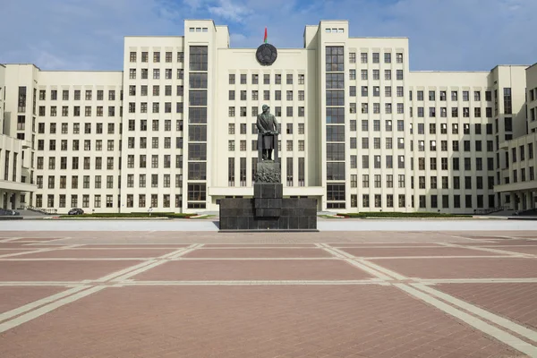 Minsk Belarus Setembro 2018 Monumento Lenine Perto Casa Governo República — Fotografia de Stock