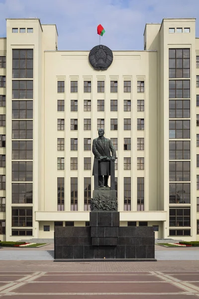 Minsk Belarus Setembro 2018 Monumento Lenine Perto Casa Governo República — Fotografia de Stock