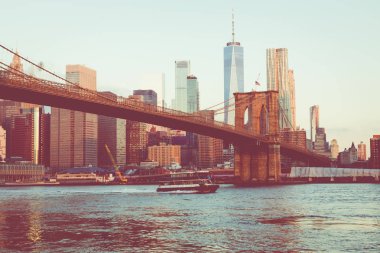 Brooklyn Bridge in New York City. Famous landmark in USA at morning light. clipart