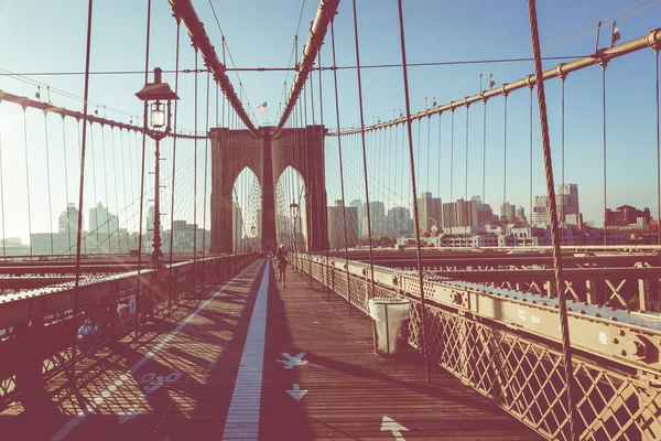 Brooklyn Bridge Nowym Jorku Sławny Usa Świetle Poranka — Zdjęcie stockowe