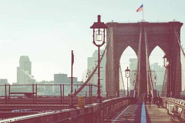 Бруклинский Мост Нью Йорке Знаменитая Достопримечательность Сша Рассвете — стоковое фото
