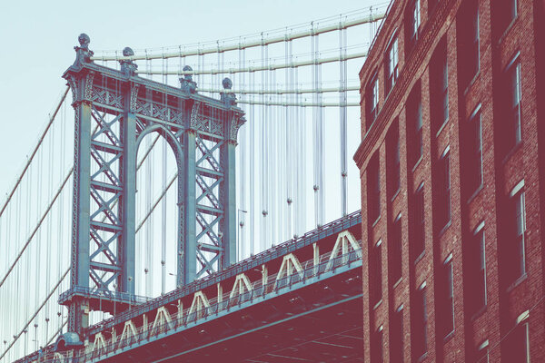 Manhattan Bridge seen from Dumbo, Brooklyn, New York City, USA.