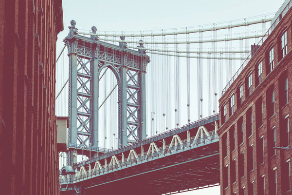 Manhattan Bridge seen from Dumbo, Brooklyn, New York City, USA.