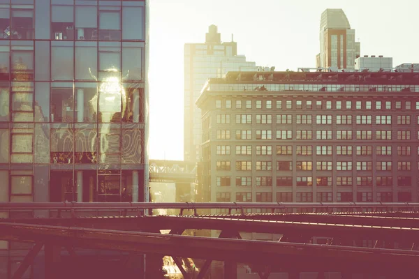 Vintage Färg Utsikt Över Manhattan City Skyline Sunrise New York — Stockfoto