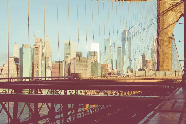 Vintage Color View Brooklyn Bridge Detail Träger Support Seile Manhattan — Stockfoto