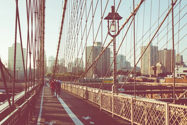 Vintage Color View Brooklyn Bridge Detail Träger Support Seile Manhattan — Stockfoto