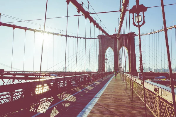 Vista Color Vintage Del Puente Brooklyn Con Detalle Vigas Cables —  Fotos de Stock