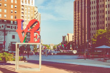 Philadelphia - ABD - 19 Eylül 2018: Gündoğumu zaman Philadelphia şehir merkezinde yaz saati.