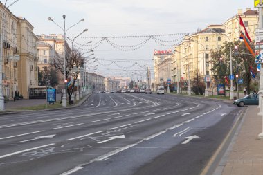 Minsk, Belarus - 11 Eylül 2018: Eski tarihi merkezi, Minsk, Belarus, görünümü.