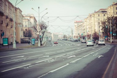 Minsk, Belarus - 11 Eylül 2018: Eski tarihi merkezi, Minsk, Belarus, görünümü.