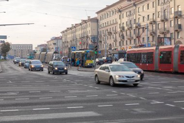 Minsk, Belarus - 11 Eylül 2018: Eski tarihi merkezi, Minsk, Belarus, görünümü.