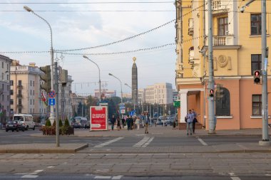 Minsk, Belarus - 11 Eylül 2018: Eski tarihi merkezi, Minsk, Belarus, görünümü.