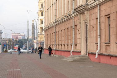 Minsk, Belarus - 11 Eylül 2018: Eski tarihi merkezi, Minsk, Belarus, görünümü.