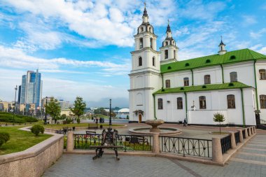 Minsk, Beyaz Rusya - 11 Eylül 2018: Katedrali Minsk - kilise Beyaz Rusya ve sembol, sermaye Kutsal Ruh'un. Ünlü dönüm noktası