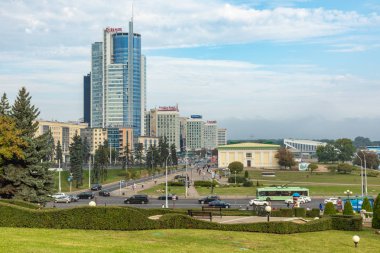 Minsk, Belarus - 11 Eylül 2018: Eski tarihi merkezi, Minsk, Belarus, görünümü.