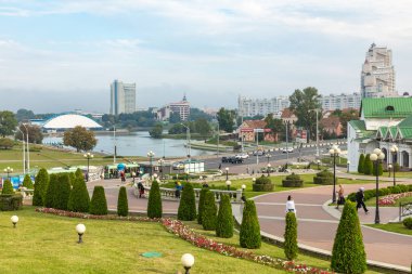 Minsk, Belarus - 11 Eylül 2018: Eski tarihi merkezi, Minsk, Belarus, görünümü.