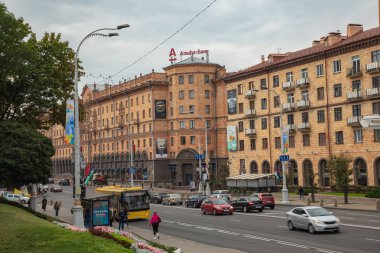 Minsk, Belarus - 11 Eylül 2018: Eski tarihi merkezi, Minsk, Belarus, görünümü.