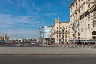 Minsk, Beyaz Rusya - 11 Eylül 2018: Minsk merkezi bir bakış. İstasyon Meydanı. Minsk. Belarus.