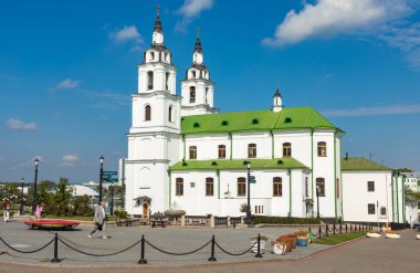 Minsk, Beyaz Rusya - 11 Eylül 2018: Katedrali Minsk - kilise Beyaz Rusya ve sembol, sermaye Kutsal Ruh'un. Ünlü dönüm noktası