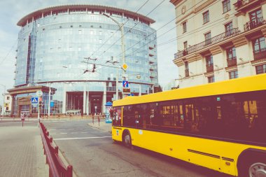 Minsk, Beyaz Rusya - 11 Eylül 2018: Minsk merkezi bir bakış. İstasyon Meydanı. Minsk. Belarus.