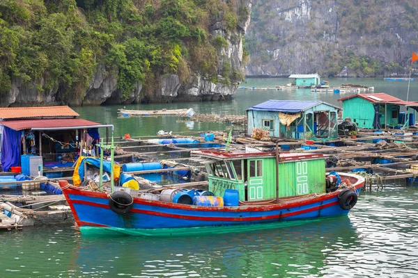 Villaggio Pescatori Galleggianti Barche Pesca Cat Island Vietnam Sud Est — Foto Stock