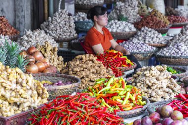 Hanoi, eski Quater, Vietnam, Asya meyve ve sebze pazarında.