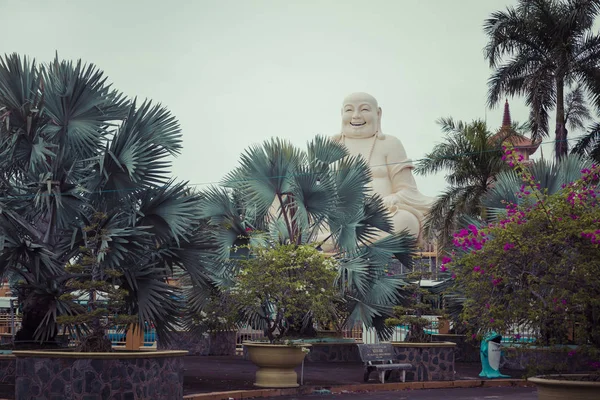 Массивная Статуя Сидящего Улыбающегося Будды Пагоде Винь Транх Моем Тхо — стоковое фото