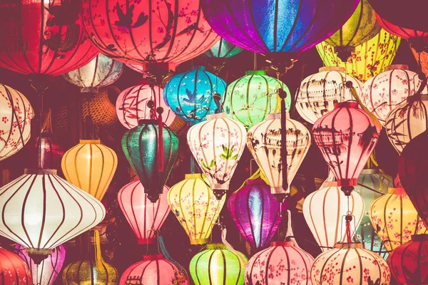 Kolorowe Lampiony Rozproszenia Światła Ulicy Starego Miasta Hoi Ancient Town — Zdjęcie stockowe