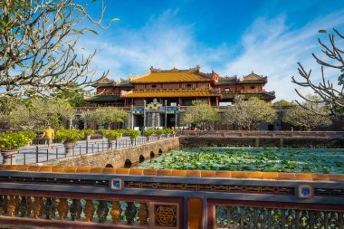 Hue, Vietnam - 17 Kasım 2018: Nguyen Kraliyet Sarayı İmparatorluk Hanedanı Hue, Vietnam için. UNESCO Dünya Miras Listesi.