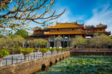 Hue, Vietnam - 17 Kasım 2018: Nguyen Kraliyet Sarayı İmparatorluk Hanedanı Hue, Vietnam için. UNESCO Dünya Miras Listesi.