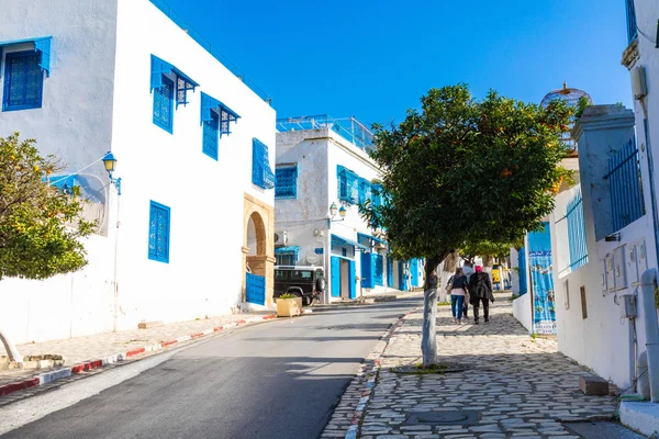 Sidi Bou Said Tunézia 2018 December Városkép Tipikus Fehér Kék — Stock Fotó