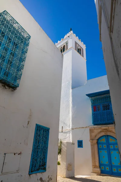 Paysage Urbain Avec Des Maisons Typiques Couleur Bleue Blanche Dans — Photo