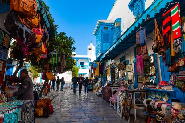 Sidi Bou Said Tunezja Grudnia 2018 Gród Typowym Biały Niebieski — Zdjęcie stockowe