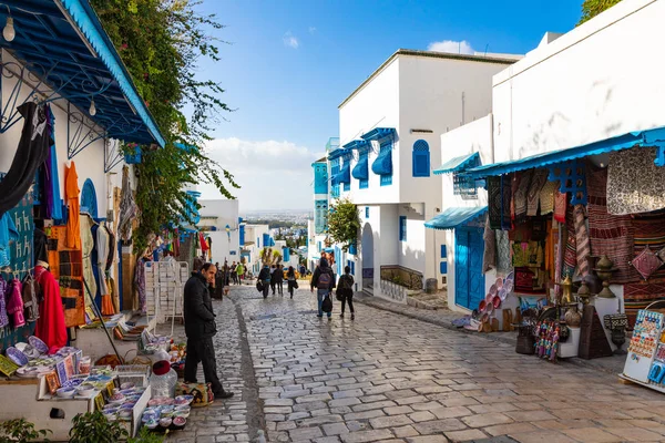 Sidi Bou Said Tunézia 2018 December Városkép Tipikus Fehér Kék — Stock Fotó