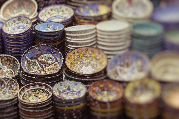 Traditionelle Türkische Keramik Auf Dem Großen Basar Selektiver Fokus — Stockfoto
