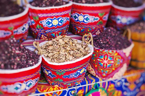 Traditionele Kruiden Bazaar Met Kruiden Specerijen Egypte Selectieve Aandacht — Stockfoto