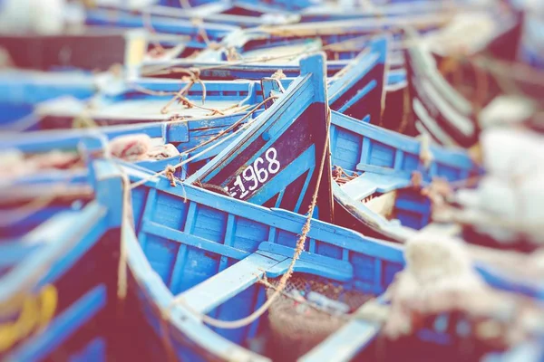 Fiskeri Blå Både Marocco Masser Blå Fiskerbåde Havnen Essaouira Marokko - Stock-foto