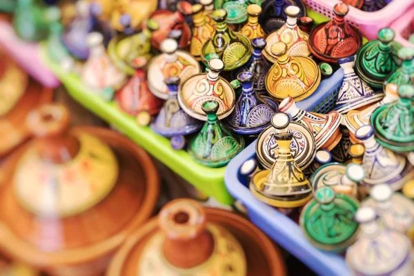 Tajines Sur Marché Marocain Focus Sélectif — Photo