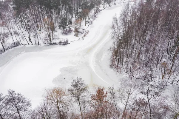 Aerial View Frozen Lake Winter Scenery Landscape Photo Captured Drone — Stock Photo, Image