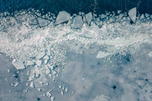 Gleccser Lagúna Jéghegyek Fölött Légifelvételek Repedt Jég Drone Nézetből Háttér — Stock Fotó