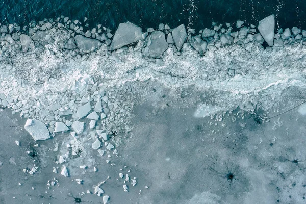 Lagune Des Glaciers Avec Icebergs Haut Vue Aérienne Glace Fissurée — Photo