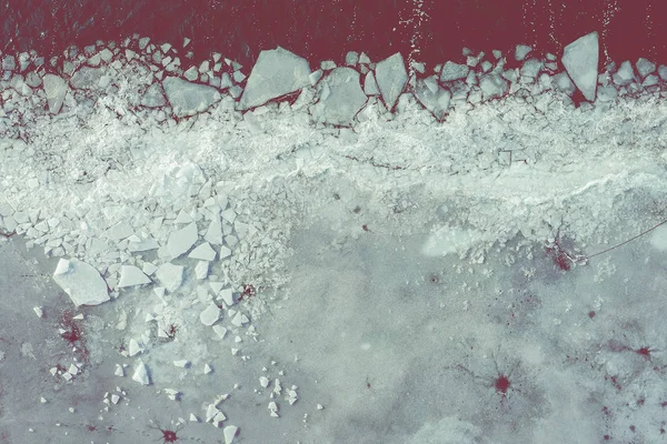 Laguna Glaciar Con Icebergs Desde Arriba Vista Aérea Hielo Agrietado — Foto de Stock