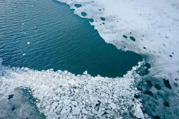 Ledovcové Laguně Kry Výše Letecký Pohled Krakované Ledu Pohledu Drony — Stock fotografie