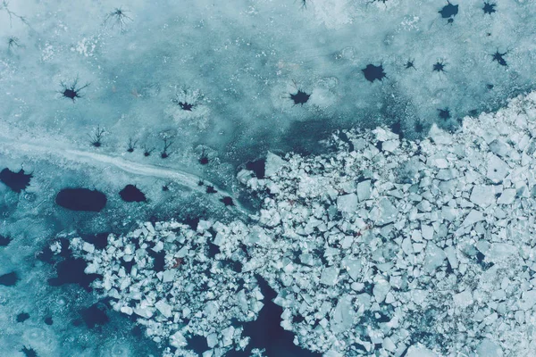 Lagoa Glaciar Com Icebergs Cima Vista Aérea Gelo Rachado Vista — Fotografia de Stock